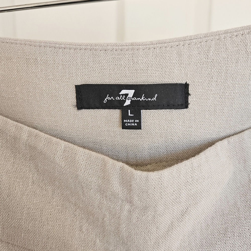 7 For All Mankind Linen Blend Wide Leg High Rise Pleated Pants Beige Size Large - Picture 7 of 8